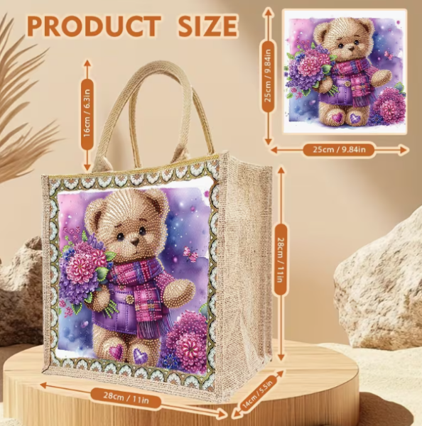 Diamond Painting Tragtasche Teddybär mit Blumen